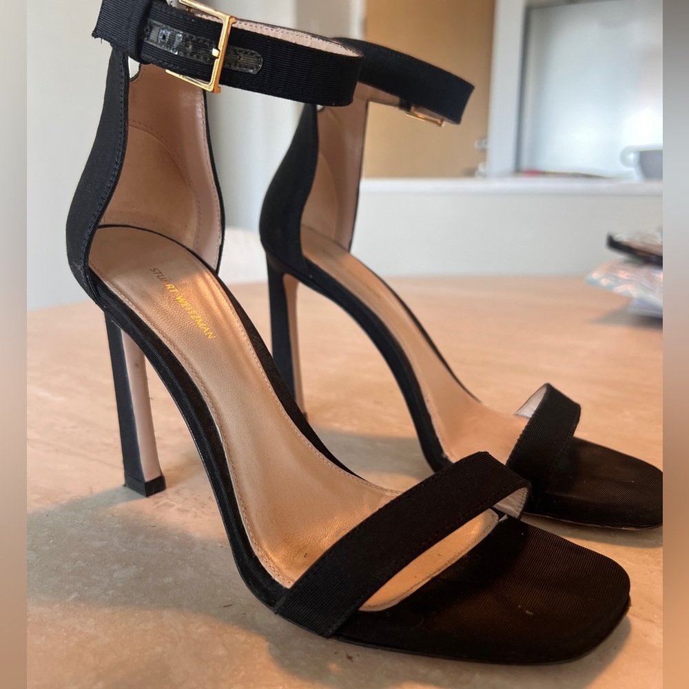 Stuart Weitzman Black Stiletto Heels with Ankle Strap